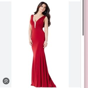 Jovani Style 22884: Long Dress with Open Back in RED